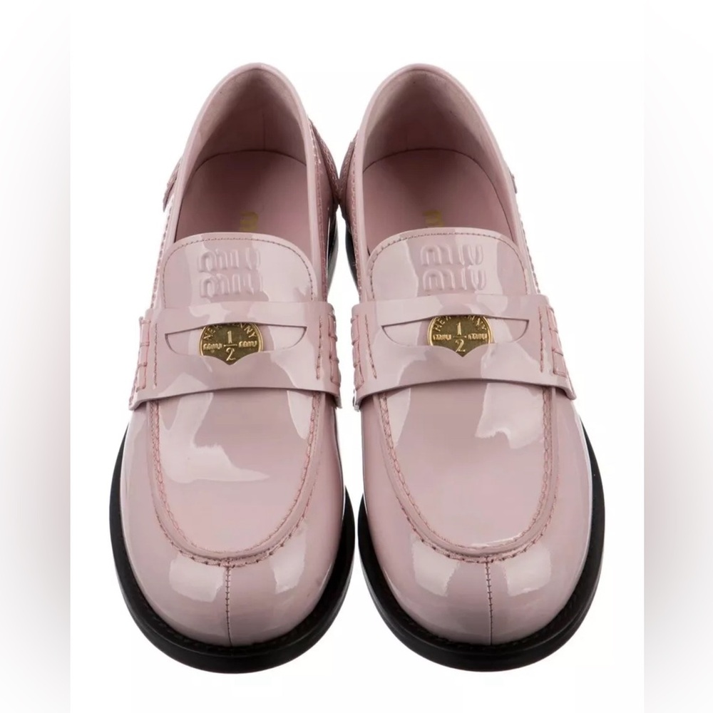 New In Box! MIU MIU Patent Leather Loafers Light Pink  Size: 6.5 US / 36.5 IT